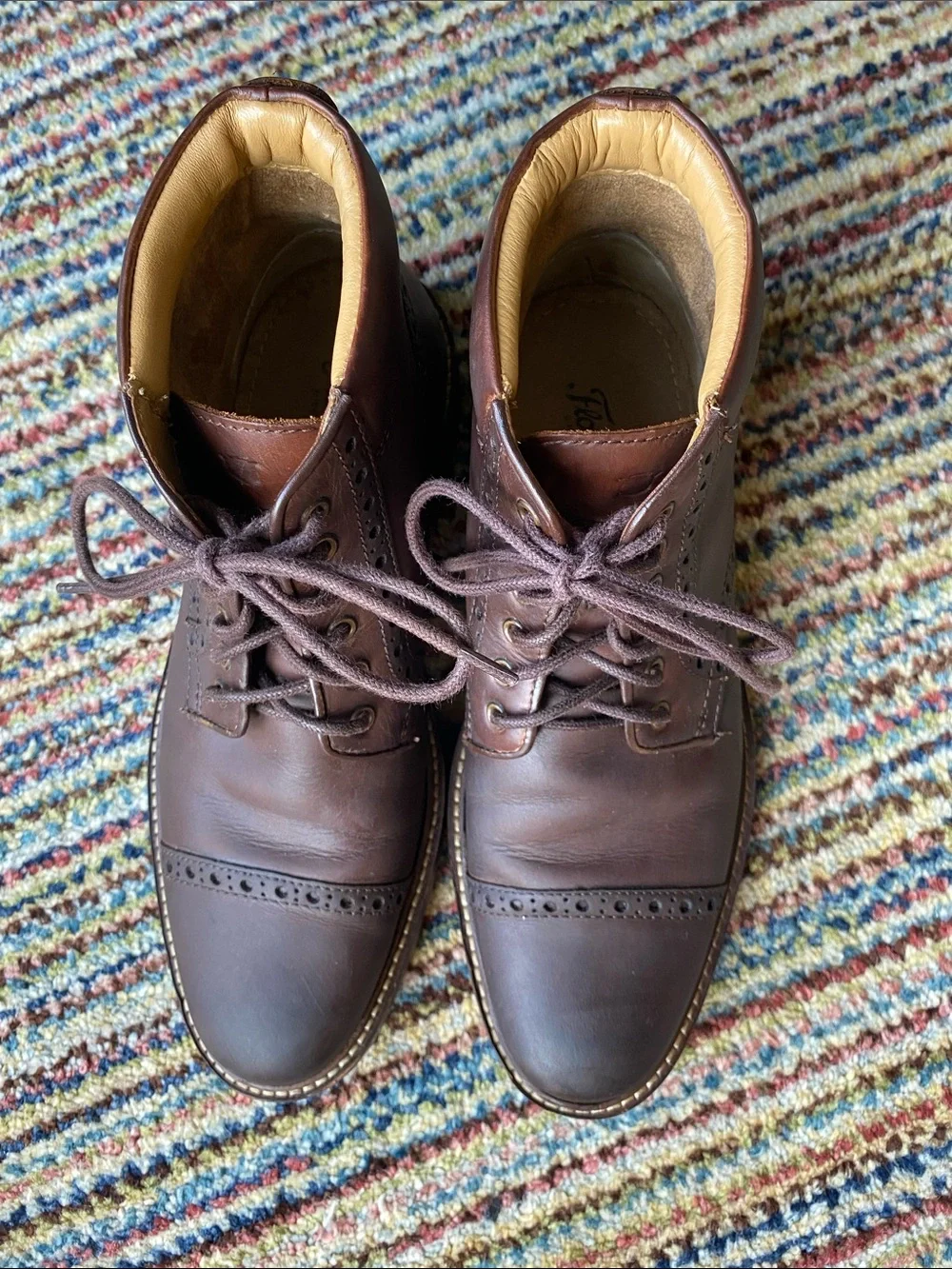 Men's Florsheim Brown Leather Cap-Toe Brogue Lace-Up Boots size 7
